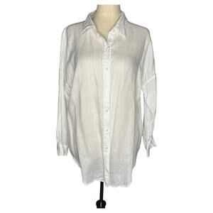 Breathe Women's Blouse Size Large White Button Down Linen Sheer Gauze Minimalist